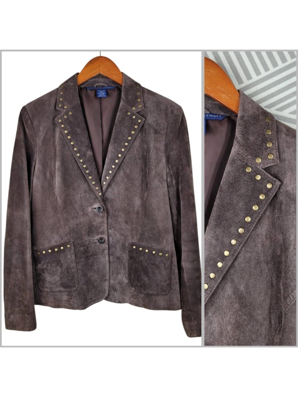 Catherine Stewart Suede Leather Jacket Medium Studded brown Blazer Western Art